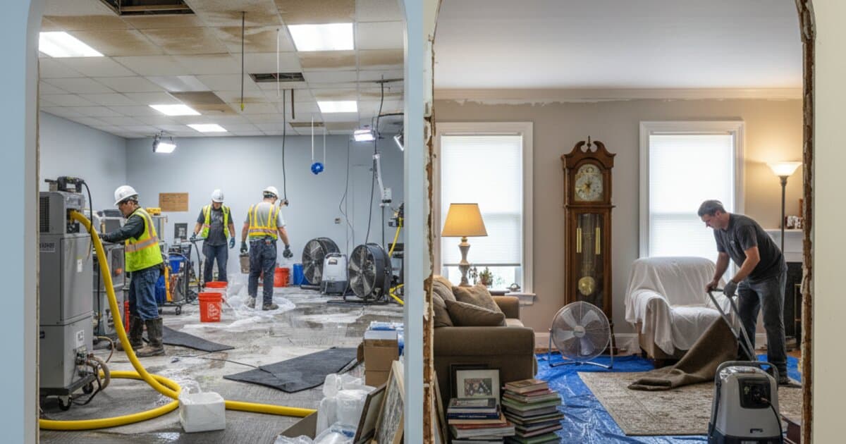 Commercial property restoration crew working on a large-scale water damage project in Central Florida
